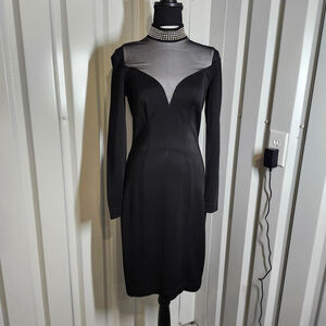 Tadashi Women's 90's Black Cocktail Dress Size Medium Bling Rhinestone Sheer